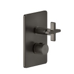 Gessi INCISO Bateria prysznicowa termostatyczna ścienna z przełącznikiem 2-drożnym element zewnętrzny Black Metal Brushed PVD 58234.707