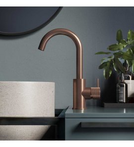 Hotbath Cobber X Bateria umywalkowa z obrotową wylewką Brushed copper PVD CX004.BCP