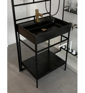       Hidra Faster+Bruma Adamastor Umywalka ze stelażem 60 cm czarny mat z baterią jednootworową z korkiem klik klak sunrise KI60.026+KSP60.113+3010142SR 