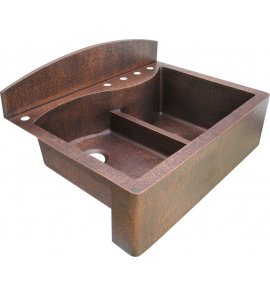 Zlew kuchenny 2-komorowy Cobre miedziany młotkowany 88x66 cm SLZD-007