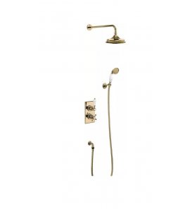  Burlington Trent Bateria natryskowa podtynkowa termostatyczna z deszczownicą 9" Gold TF2SGOLD+V17GOLD