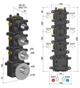 Hotbath Archie Element podtynkowy do baterii termostatycznej podtynkowej z 3 wylotami MHF003