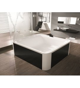HOESCH Ergo+ Wanna akrylowa kwadratowa wolnostojąca z obudową szklaną w kolorze czarnym z dedykowanym systemem hydromasażu 207,5x195 cm biały/czarny 6444S.010305552