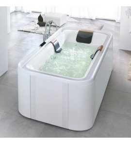 HOESCH Ergo+ Wanna akrylowa prostokątna wolnostojąca z obudową szklaną w kolorze czarnym z dedykowanym systemem hydromasażu 207,5x107,5 cm biała/czarny 6441S.010305552