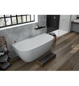 HOESCH iSensi Wanna akrylowa przyścienna typu monoblock z obudową, z przelewem szczelinowym z dedykowanym systemem hydromasażu powietrznego 180x80 cm biała 3833i 