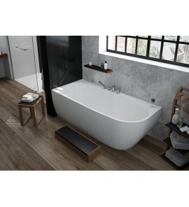 HOESCH iSensi Wanna akrylowa przyścienna/narożna lewa typu monoblock z obudową, z przelewem szczelinowym z dedykowanym systemem hydromasażu powietrznego 190x90 cm biała 3825i