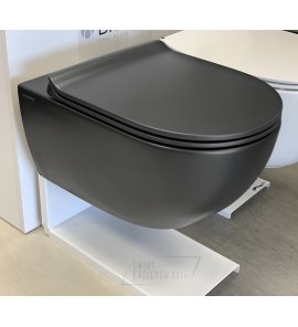       Flaminia App Wc wiszący bez kołnierza 54x36 cm z deską wolnoopadającą Carbon Czarny mat AP118GCAR+QKCW09CAR 