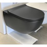       Flaminia App Wc wiszący bez kołnierza 54x36 cm z deską wolnoopadającą Carbon Czarny mat AP118GCAR+QKCW09CAR 