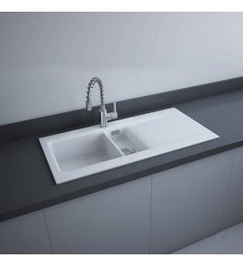 Rak Ceramika Dream1 Zlewozmywak ceramiczny 1,5 komory 101x51 biały mat + syfon DRE1BIM