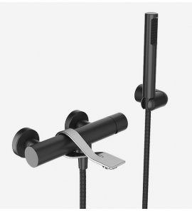    Webert One-B Bateria wannowa jednouchwytowa z wężem, słuchawką i uchwytem stal/czarny NB850101.441