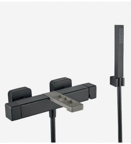    Webert One-X Bateria wannowa jednouchwytowa z wężem, słuchawką i uchwytem stal/czarny OX850101.441