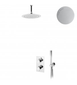 Bruma Elo Zestaw natryskowy termostatyczny podtynkowy z deszczownicą Ø 230 mm sufitową ze słuchawką prysznicową Pure White 1385603PW