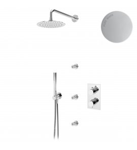 Bruma Elo Zestaw natryskowy termostatyczny podtynkowy z deszczownicą Ø 250 mm ścienną i dyszami ściennymi Pure white 1389103PW