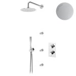 Bruma Elo Zestaw natryskowy termostatyczny podtynkowy z deszczownicą Ø 250 mm ścienną i dyszami ściennymi Pure white 1389103PW