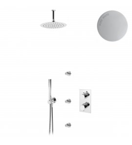 Bruma Leaf Zestaw natryskowy termostatyczny podtynkowy z deszczownicą Ø 250 mm sufitową z dyszami ściennymi Pure White 1386102PW