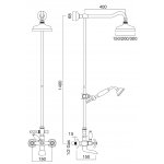 Sbordoni Firenze Bateria wannowo-prysznicowa ścienna z drążkiem, deszczownicą ∅ 15 cm, wężem i słuchawka Natural Brass FI116s150dxON