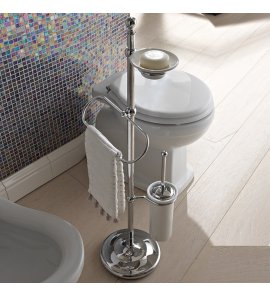     Sbordoni Stojak na szczotkę toaletową, uchwyt na papier toaletowy i mydelniczki wolnostojący 91 cm chrom SB129CR W MAGAZYNIE !!!
