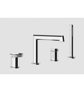 Gessi Anello Bateria wannowa 4-otworowa z przełącznikiem, wylewką, wężem i słuchawką chrom 63337.031