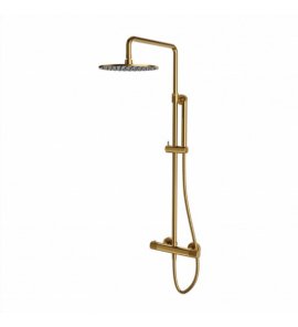 Omnires Contour Zestaw prysznicowy termostatyczny ścienny z deszczownicą Ø 250 mm i słuchawką prysznicową na drążku Złoty szczotkowany CT8044GLB