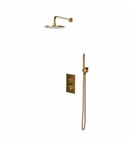 Omnires Contour Zestaw prysznicowy podtynkowy termostatyczny z deszczownicą Ø 250 mm i słuchawką prysznicową Złoty szczotkowany SYSCT11GLB