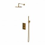 Omnires Contour Zestaw prysznicowy podtynkowy termostatyczny z deszczownicą Ø 250 mm i słuchawką prysznicową Złoty szczotkowany SYSCT11GLB