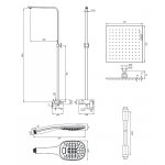 Omnires Sacramento Zestaw prysznicowy ścienny z deszczownicą na drążku 250x250 mm i słuchawką prysznicową Chrom SC2344CR