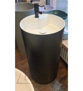 Galatea Design One Umywalka wolnostojąca Ø44xh87 cm z korkiem biały mat/czarny mat GUONE44.BMM.BL+GUPIL.WHM