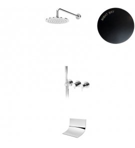 ----Bruma Leaf2 Bateria wannowo-natryskowa podtynkowy z deszczownicą ścienna Ø 250 mm i wylewką kaskadową Night Sky 1674022NS