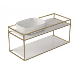 Galassia Zestaw Stelaż podumywalkowy ścienny Gold + + Umywalka stawiana na blat Biały + Blat ceramiczny podumywalkowy Biały + Blat ceramiczny Biały 2075OR + 7300 + 2053 + 2058