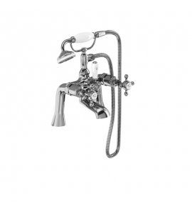 Burlington Stafford Bateria wannowa na kolanach z zestawem prysznicowym z pokrętłami chrom STA14-QT+T1
