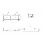 Axa COSA Umywalka z 2 komorami stawiana na blat 45x120 cm z 2 korkami Click-clack Biały połysk 8650001+AF0015