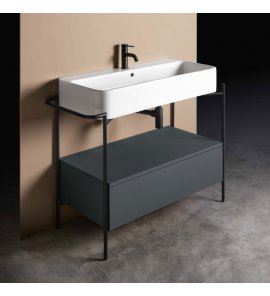 Axa COSA Stelaż podumywalkowy 110 cm z umywalką z korkiem Click-clack i szufladą Czarny mat/Grey Matt S8640007+MSC115GM+8640001+AF0015