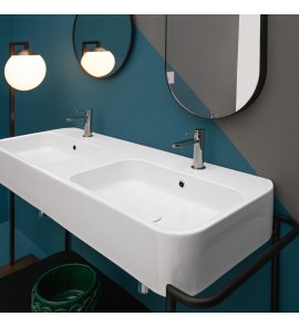 Axa COSA Stelaż podumywalkowy 140 cm z umywalką 2 komorową z 2 korkami Click-clack i półką Czarny mat/Biały Matt S865007+R8612007+8650001+AF0015