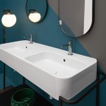 Axa COSA Stelaż podumywalkowy 140 cm z umywalką 2 komorową z 2 korkami Click-clack i półką Czarny mat/Biały Matt S865007+R8612007+8650001+AF0015
