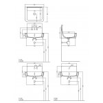 Axa RADICI Umywalka ścienna 60x48 cm z 2 otworami na baterię z korkiem Click-clack Biały połysk 87300012F+AF0015