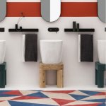 Axa KRACKLITE Umywalka stawiana na blat ∅ 46 cm z korkiem Click-clack oraz stojakiem drewnianym Biały połysk/Oak 8050001+AF0015+SG8050020