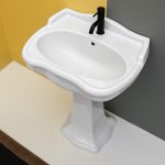 Axa Contea Umywalka ścienna 64x48 cm z korkiem Click-clack i postumentem Biały połysk 0603101+0604001+AF0015