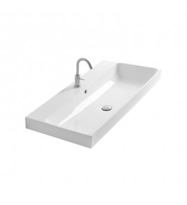 Axa Normal Umywalka ścienna/stawiana na blat 100x45 cm z korkiem Click-clack i syfonem Biały połysk WS10901F+AF0015+SI020