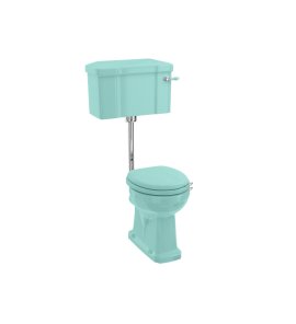   Burlington Bespoke Miska stojąca ze spłuczką niską z rączką, rurą spłukującą, deską wolnoopadającą i uchwytami 51,5x74 Cosmic Green P2GRN+C1GRN+T31CHR+S101CHRGRN+A51CHR