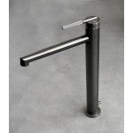      Gessi Ingranaggio Bateria umywalkowa wysoka z długą wylewką i korkiem Black Metal Brushed PVD 63505.707