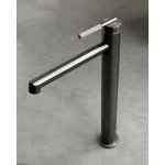      Gessi Ingranaggio Bateria umywalkowa wysoka z długą wylewką i korkiem Black Metal Brushed PVD 63505.707