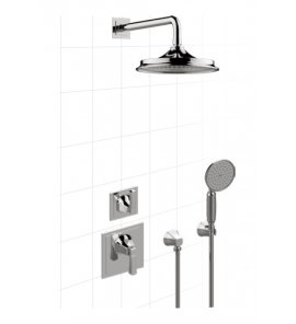 Graff Finezza Due Zestaw natryskowy termostatyczny podtynkowy z deszczownicą Ø 228 mm z zestawem prysznicowym - element zewnętrzny Chrom DUE02