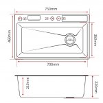      Galatea Design Modus S Zlew z wodospadem, dozownikiem, bateria 3-funkcyjną ZESTAW 75x46 wpuszczany  gunmetal black GDP31GB WYPRZEDAŻ MAGAZYNOWA