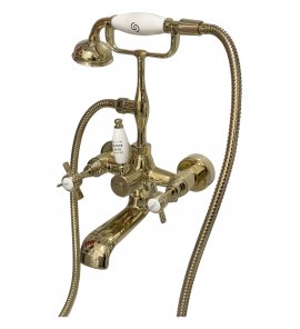   Galatea Design Retro Bateria wannowa ścienna z zestawem prysznicowym złoty połysk GDT8GOLD W MAGAZYNIE!!