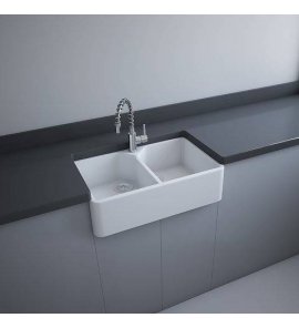 Rak Ceramika Jacklyn Zlewozmywak ceramiczny dwukomorowy z syfonem 80x50 biały połysk JACSET