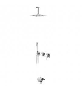 Bruma Escudo 2 Zestaw wannowo-natryskowy podtynkowy z deszczownicą 250x250 mm sufitową ze słuchawką prysznicową i napełnianiem przez przelew Chrom 1023601CR