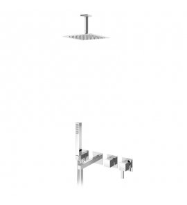 Bruma Escudo 2 Zestaw wannowo-natryskowy podtynkowy z deszczownicą 250x250 mm sufitową ze słuchawką prysznicową i wylewką Chrom 1023411CR