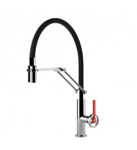 Gessi Officine V Bateria kuchenna z obrotową i wyciąganą wylewką Finox/Matte Black 60205.599