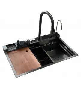      Galatea Design Modus S Zlew z wodospadem, dozownikiem, bateria 3-funkcyjną ZESTAW 75x46 wpuszczany  gunmetal black GDP31GB WYPRZEDAŻ MAGAZYNOWA