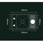    Galatea Design Modus Up Zlew z myjką do szklanek, baterią teleskopową, deską blatową 60x40 wpuszczany gunmetal black GDP27GB WYPRZEDAŻ MAGAZYNOWA